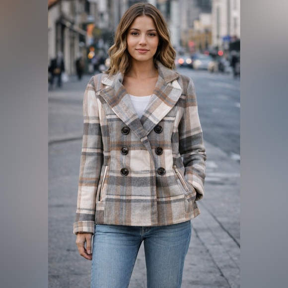 attention Jackets & Blazers - {Attention} Women’s S Plaid Elegant Peacoat
